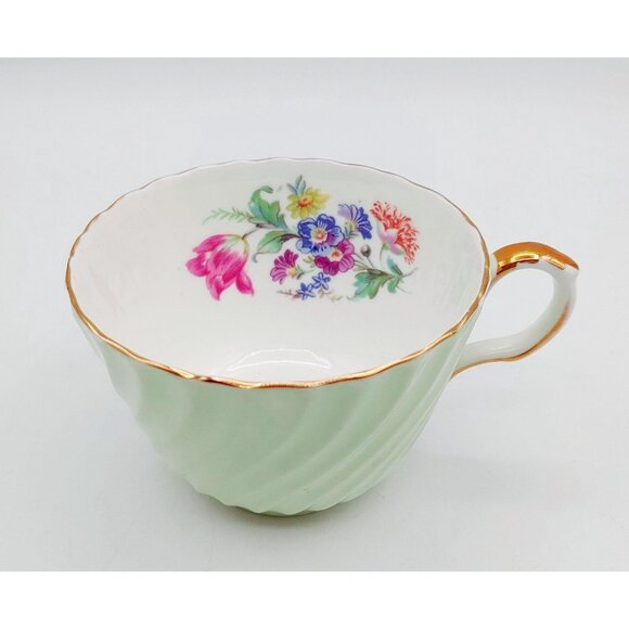 Aynsley Green Swirl Bone China Afternoon Tea in Pale Spring Green with Floral - Picture 6 of 12